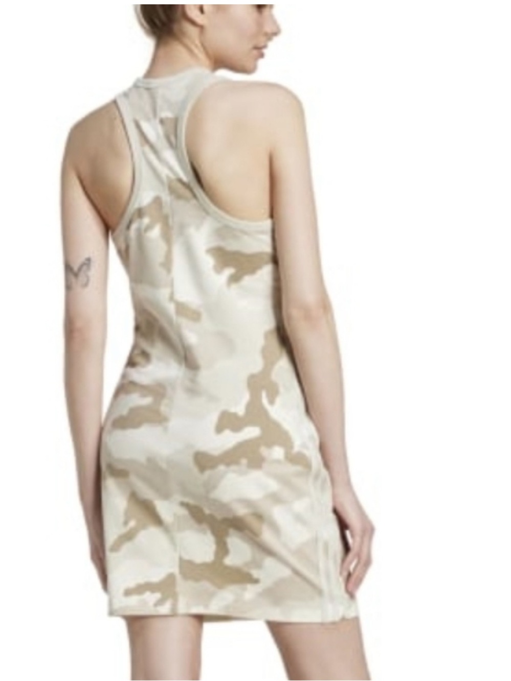 adidas Beige and Cream Camo 3‑Stripes Racerback Tank Dress - Picture 3 of 9
